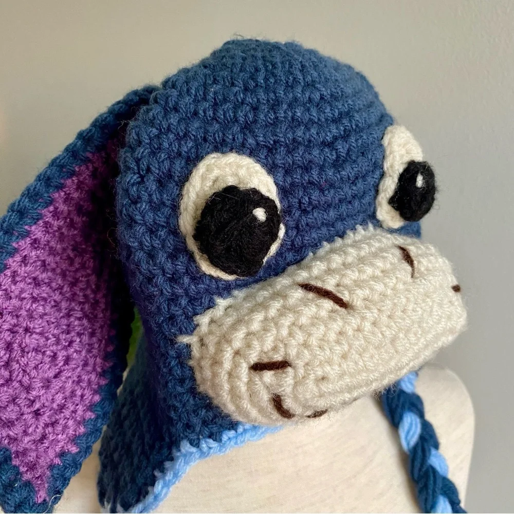 Handmade Eeyore Crochet Hand Crocheted Kids‎ Childrens Hat Purple Blue One Size